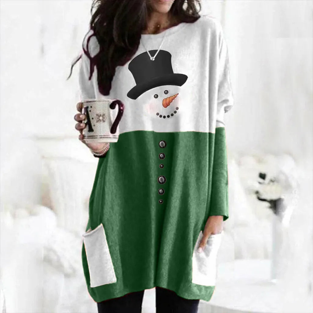 Kawaii snowman Tops Tee Women Sleeve