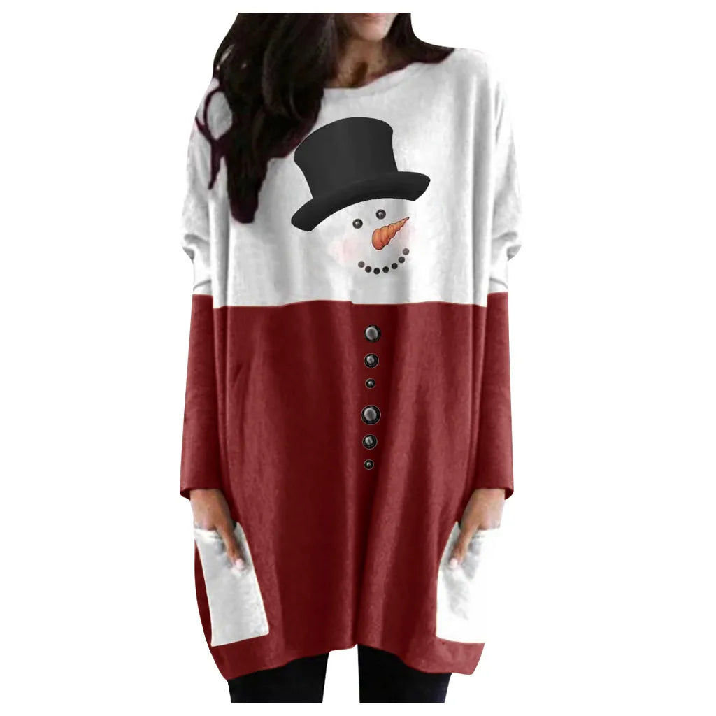 Kawaii snowman Tops Tee Women Sleeve