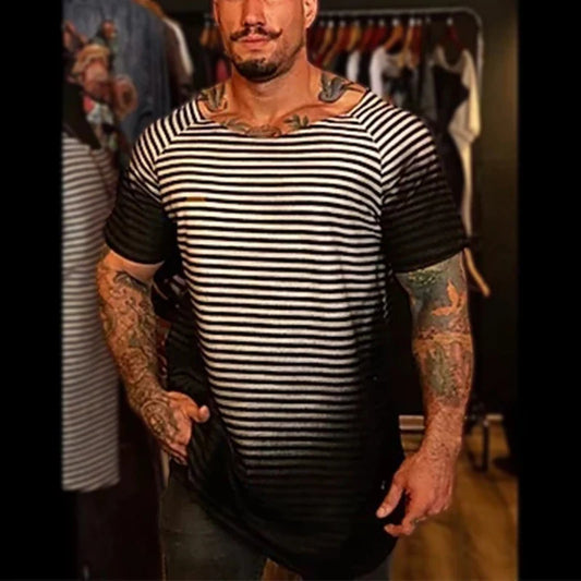 Vintage Striped Print Slim T-Shirt